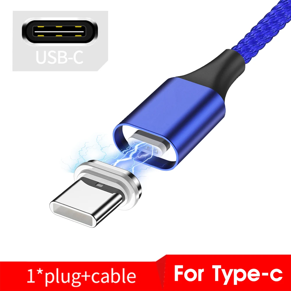 1 м Магнитный кабель для быстрой зарядки 3A для samsung для Xiaomi для huawei зарядное устройство Быстрая Зарядка Micro usb type C Магнитный телефонный кабель - Цвет: For Type C Blue
