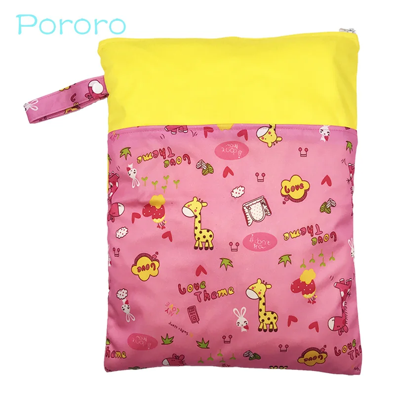 

Pororo 1PC Reusable Waterproof Fashion Prints Wet Dry Diaper Bag Double Pocket Cloth Handle Wetbags 30*40CM Mummy Bag