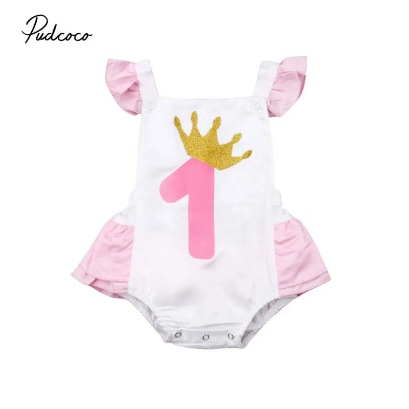 

Pudcoco Cute Newborn Baby Girl Ruffle Fly Sleeve Jumpsuit Bodysuit Super Cute Sequins Crown 1st Birthday Party Tutu Sunsu New