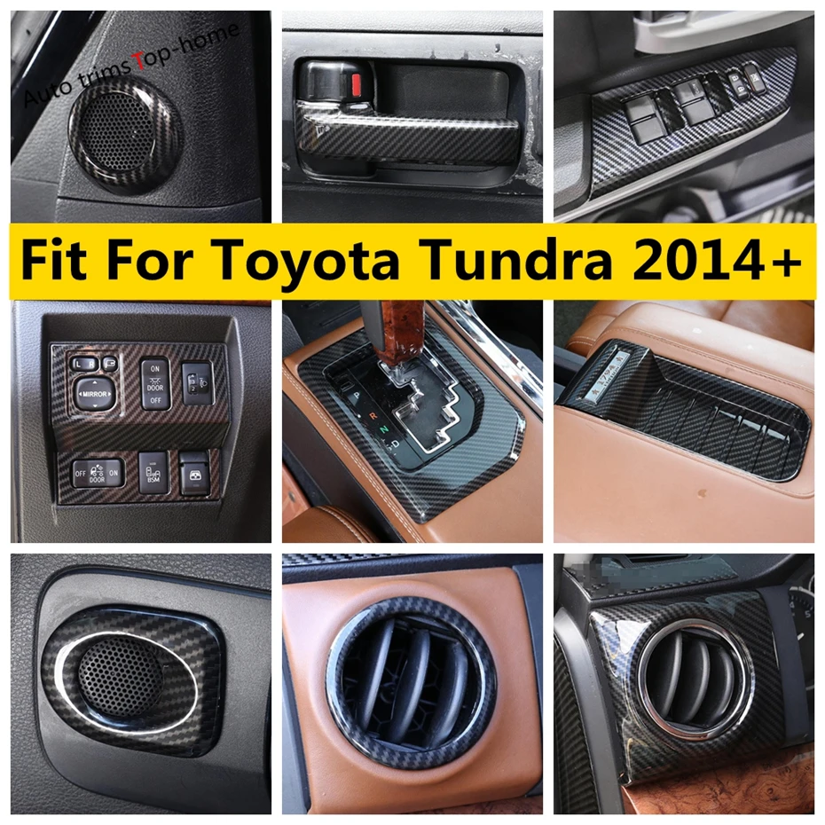 

Gear Panel Armrest Storage Box Handle Bowl AC Air Cover Kit Trim Carbon Fiber Interior Accessories For Toyota Tundra 2014 - 2021