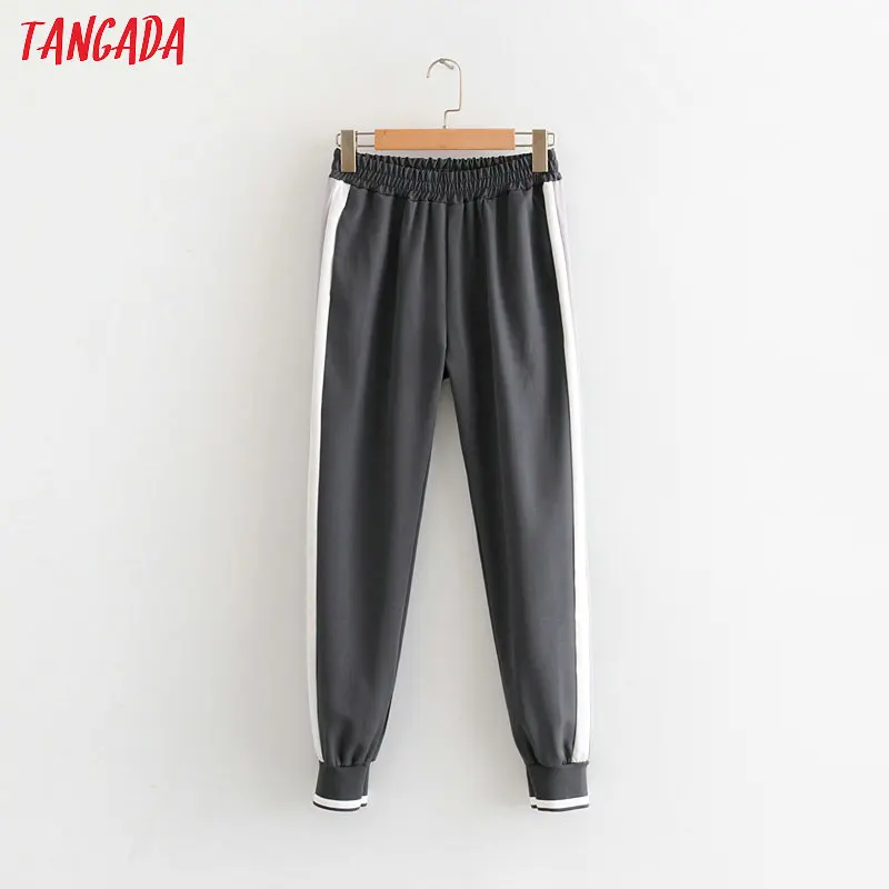 Tangada women gray sweatpants pants side stripe patchwork ladies pantaloons 2019 elastic waist side trousers HY184 Tangada women gray sweatpants pants side stripe patchwork ladies pantaloons 2019 elastic waist side trousers HY184