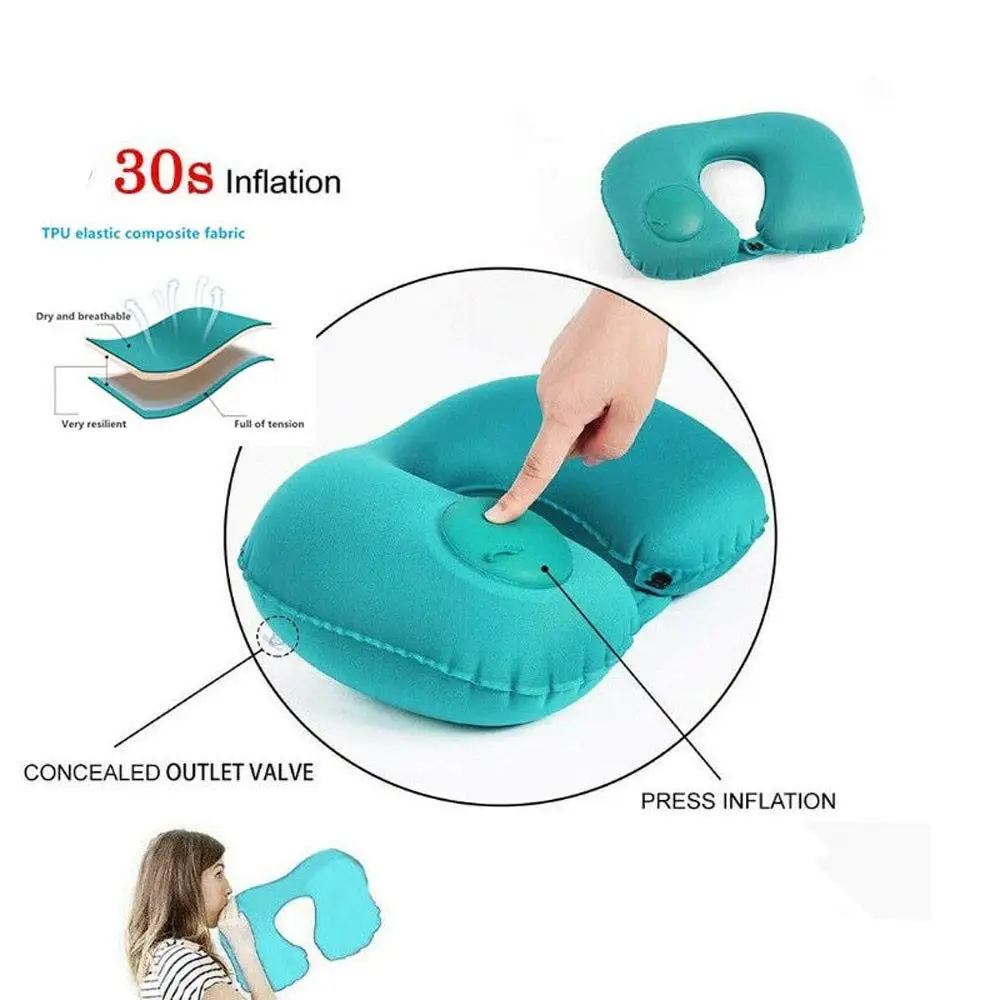 Inflatable Pillow Neck Collar U-Shaped Travel Portable Push-Type Automatic Storage Pillow Pain Relief Brace