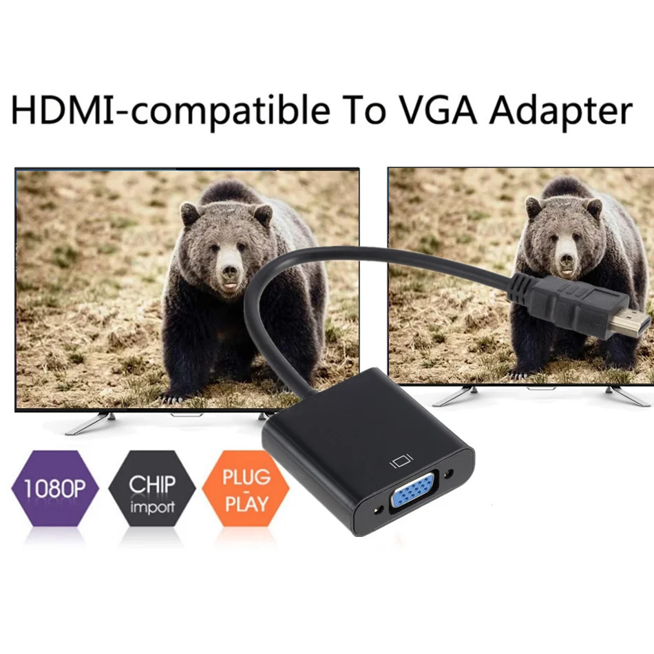 HDMI To VGA Adapter WVVMVV HD 1080P HDMI-compatible to VGA adapter converter cable For Xbox PS4 PC laptop TV box to projector display HDTV