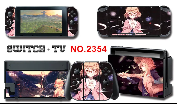 1set New Cute Anime Full Body Sticker for NS Switch Protective Cover Skin Colorful Art for Game Console Joy-Con Controller Decor
