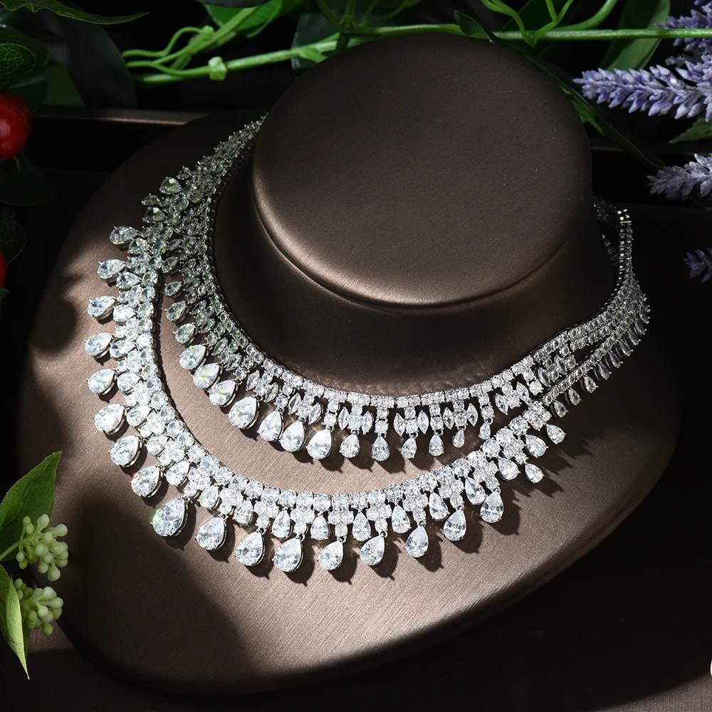 HIBRIDE Dubai Women Jewelry Sets Water Drop Shape Cubic Zirconia Necklace Earring Set aretes de mujer Wedding Accessories N-1296 - Image 5