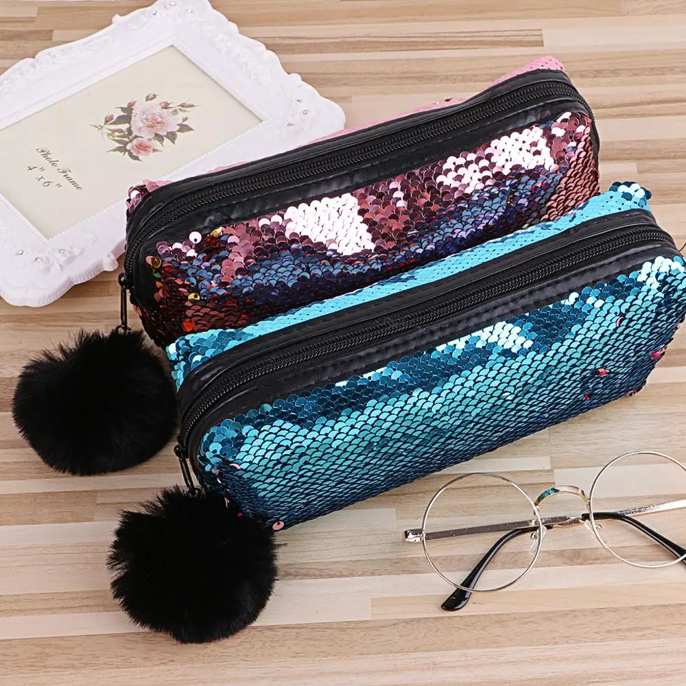 Реверсивный блесток Hairball Pencilcase для девочек канцелярские товары милые школьные принадлежности