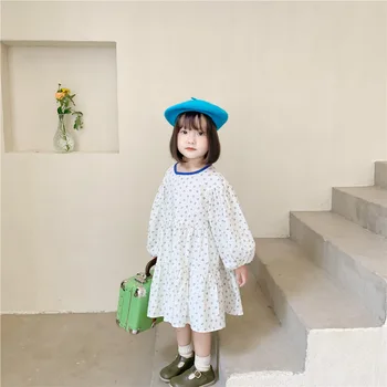 

Small floral girl dress 2020 autumn foreign style children's dress grid children's baby contrast color collar large dress