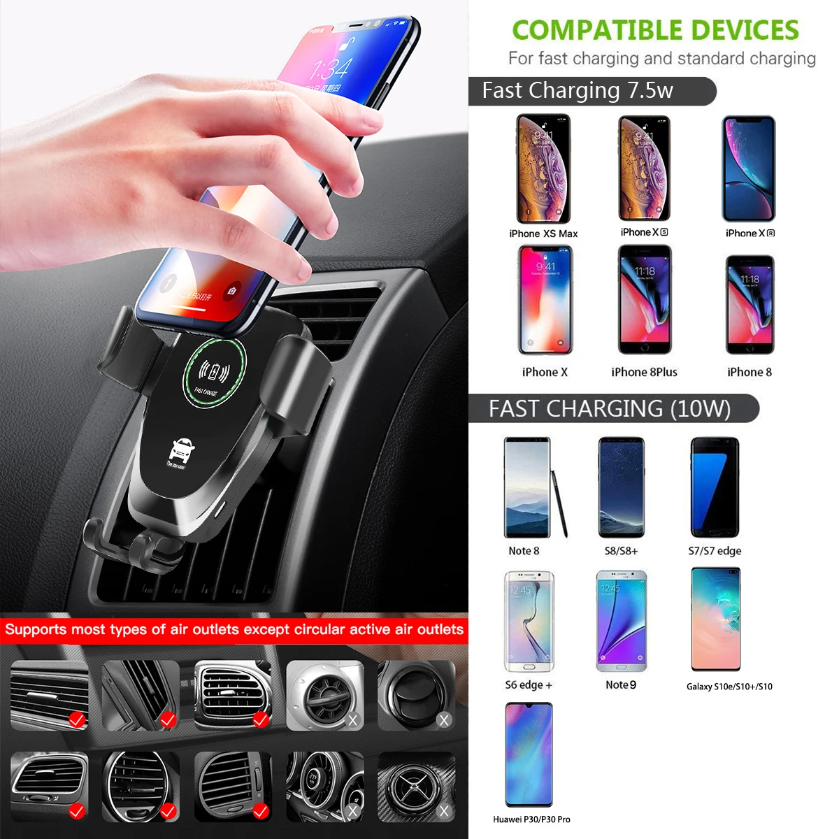 Air Vent беспроводное автомобильное зарядное устройство гравитационное крепление