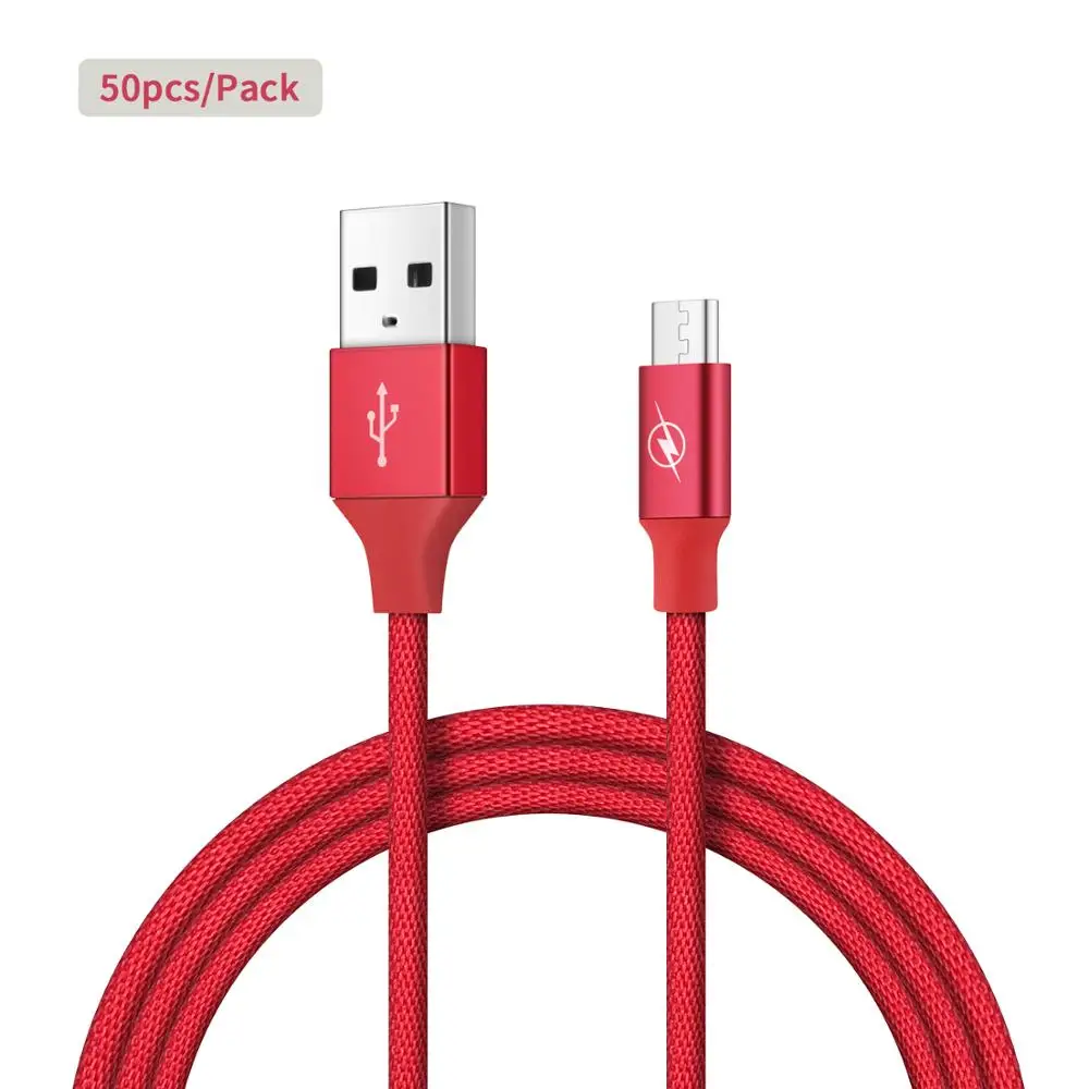 50 шт. зарядное устройство для Android Micro USB кабель, [3.3ft/1 м] быстрое микро USB зарядное устройство нейлоновая оплетка для samsung, LG, htc, Nexus, Kindle, PS4 - Цвет: Красный
