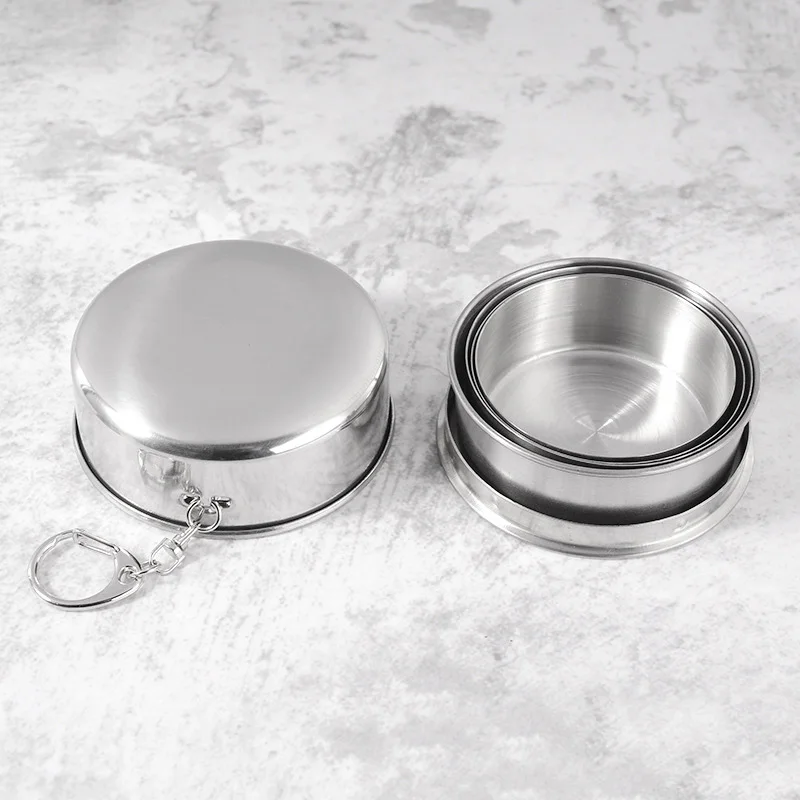 Metal Stainless Steel Folding Cup Keychain Portable Beer Tea Glass Water Foldable Retractable Travel Mug Collapsible Coffee Cup