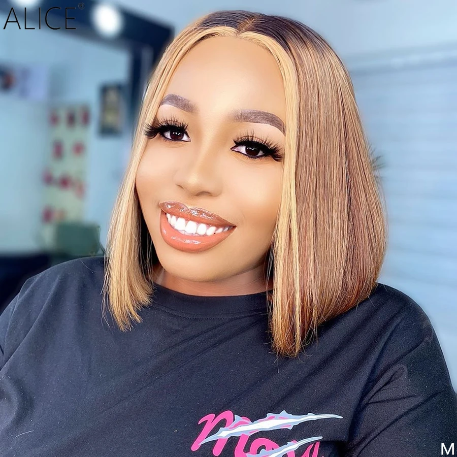 ALICE Ombre Bob 130% плотность T-part кружевные передние человеческие волосы парики кожа