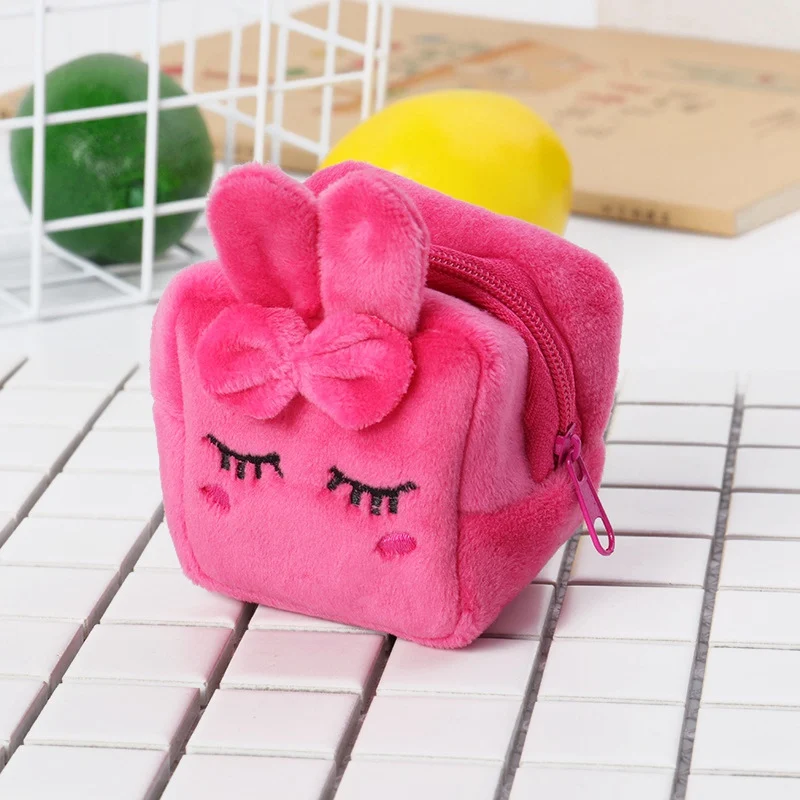 Новые женские кошельки для монет, чехол для ключей для девочек, плюшевый Кошелек на молнии, милые кошельки для монет с изображением животных, небольшие кошельки для монет, сумка для денег - Цвет: Rabbit
