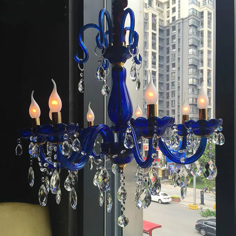 Art Deco blue Chandeliers Cafe Bar Crystal lighting Home daily lights & Lighting Dining Room Blue crystal lamp For Modern lampe | Лампы и