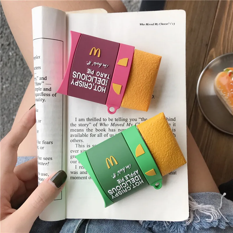 

Cute 3D Aromatic Taro Pie Earphone Case 3D Soft Silicone Cover for AirPods 1 2 Bluetooth Headset Charging Box Cases with Hook