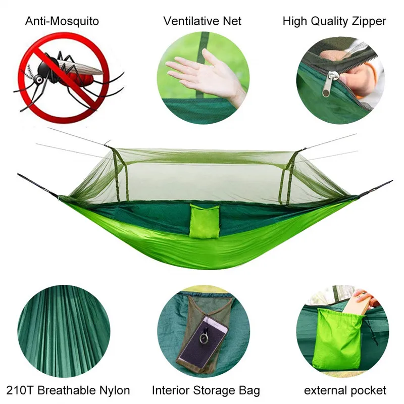 Camping Hammock with Mosquito/Bug Net, Portable Parachute Nylon Hammock, Hammock Swing for Camping, Backpacking, Travel, Hiking