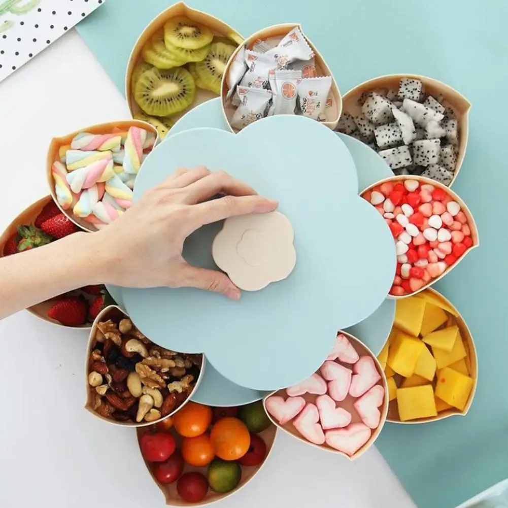 Flower Design Rotating Candy Box 2-Layer Dried Fruit Plate Snack-Serving Tray Flower Design Rotating Candy Box 2-Layer Dried Fruit Plate Snack-Serving Tray