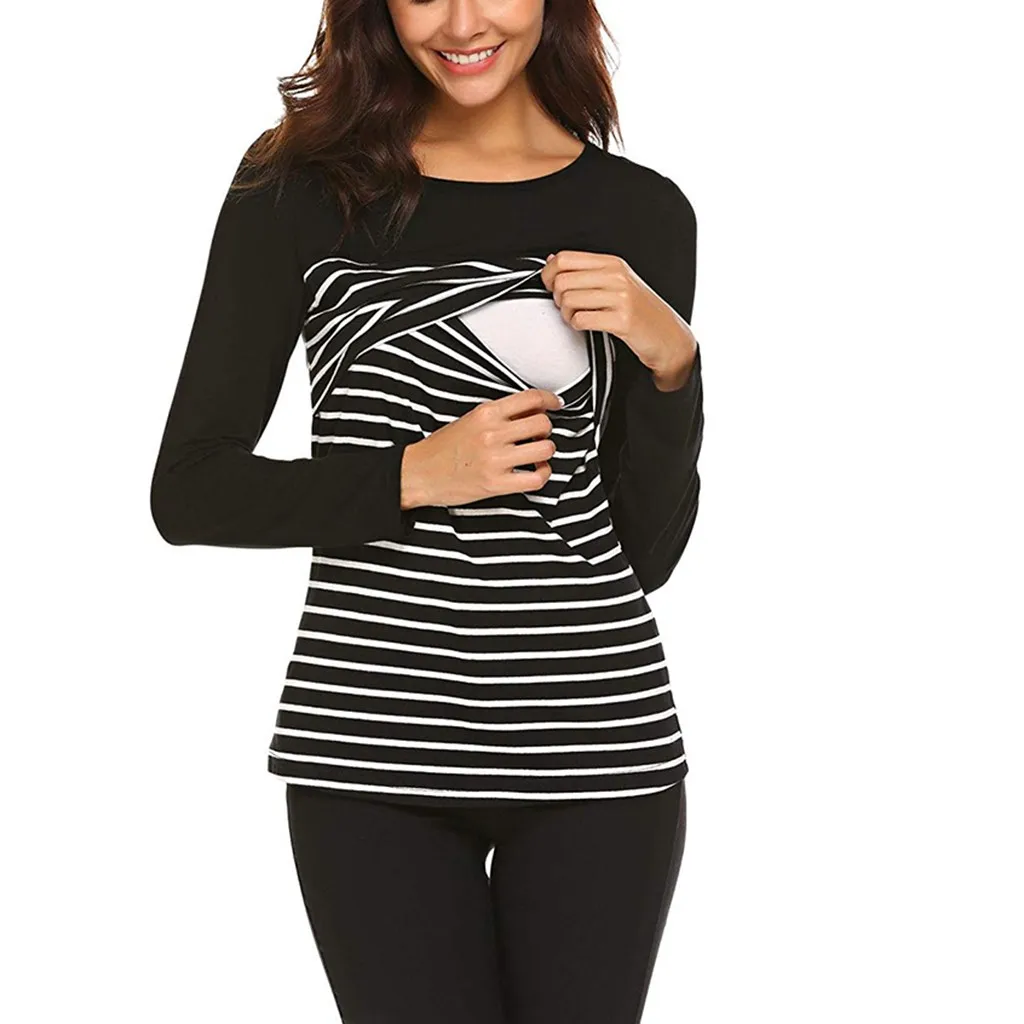 ARLONEET Женская одежда для беременных, блузка для грудного вскармливания, топы в полоску, рубашка с длинными рукавами для беременных, топ CJ16