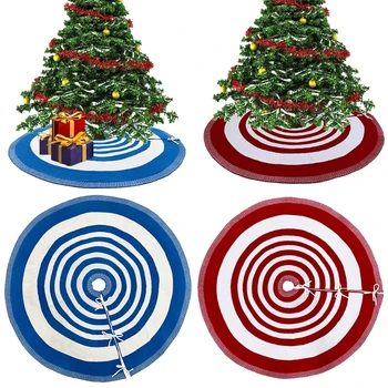 

48 Inch Christmas Tree Skirt Stripe Ornament Carpet Floor Mat Base Cover Decor