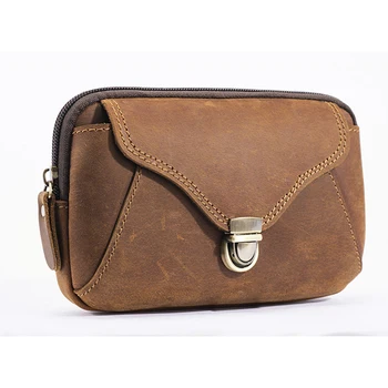 

Genuine Leather Men Fanny Pack Cell/Mobile Phone Cigarette Case Purse Cash Wallet Crazy Horse Cowhide Hip Bum Belt Waist Bags