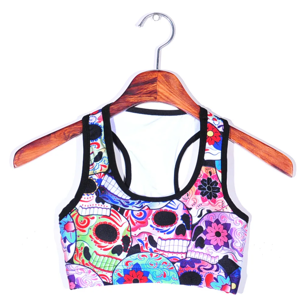 Popular style retro printing skull head without steel ring bra vest vests Gym Shirt Women Vest Gym Deportivo Mujer