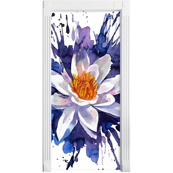 

DIY Door Sticker Self Adhesive Beautiful Flowers Decal Home Blue Decor Paper for Living Room PVC Waterproof 3D Print Photo Art