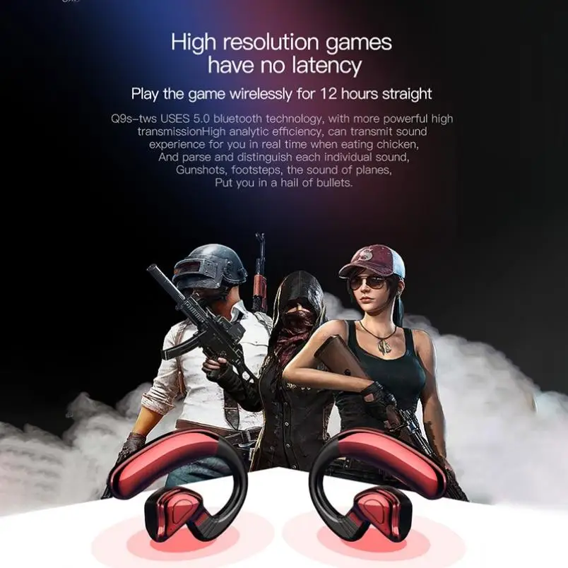 Q9S Earphone Bluetooth Wireless Ear-mounted Headset High-power Button Waterproof Earbuds Sports HIFI Sound 9D Earhook Headphone (5)