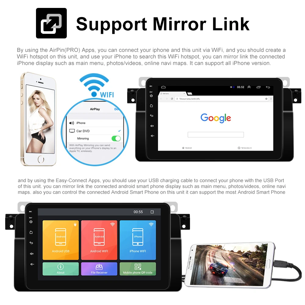 Perfect Hikity Android 8.1 2 Din Car Multimedia Player 8” GPS Car Stereo MirrorLink Autoradio WiFi/FM Bluetooth Radio Car For BMW E46 7