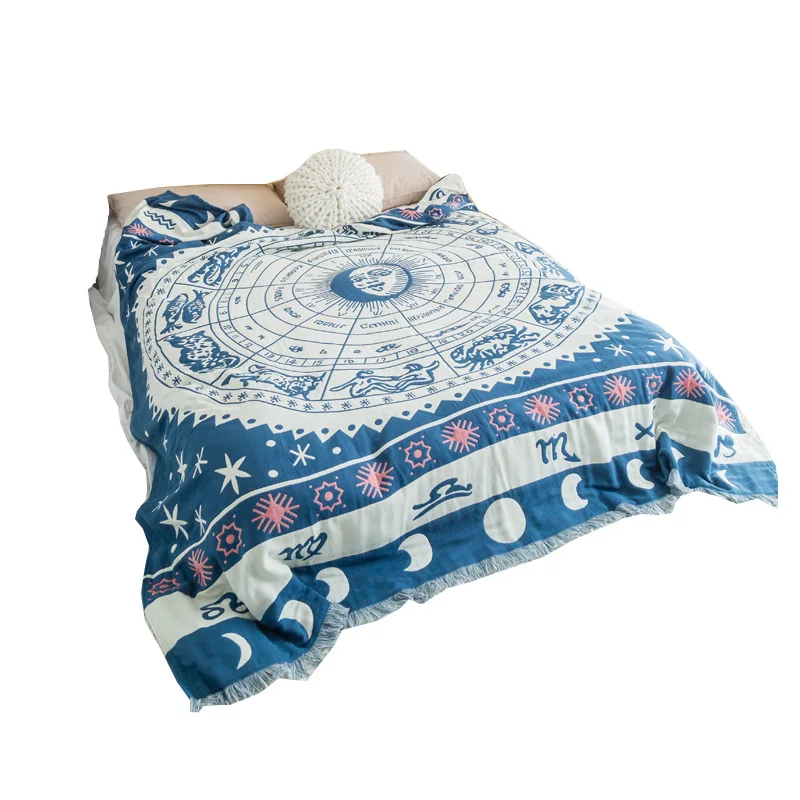 blue bohemia style Летнее одеяло для полотенец, марлевые одеяла, хлопок, кисточки, 200*230 см, покрывало для кровати, 4 слоя, для дома, постельные принадлежности, богемный стиль - Цвет: blue bohemia style
