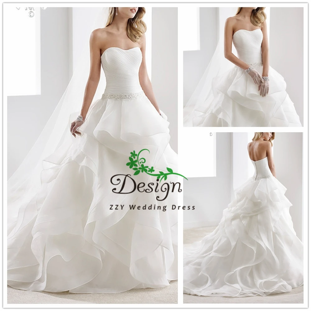 Распродажи Белые Бальные платья Многоуровневая органза Бисероплетение Vestidos De Novia 2019 без бретелек Полная длина на заказ свадебные платья