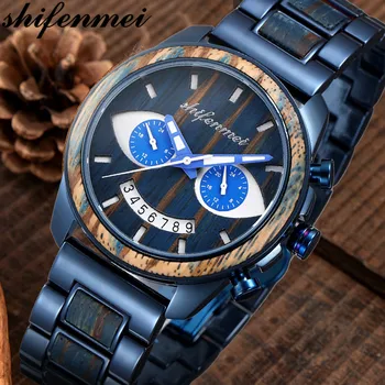 

Shifenmei Chronograph Mens Watches Stainless Steel Waterproof Watch Sport Quartz Watch Men Wooden Watch Male Relogio Masculino