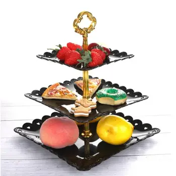 

European-style Plastic Fruit Tray Tier Cake Stand Plates Style European Party Plastic Three-tier Fruit Tray Snack Candy Tray