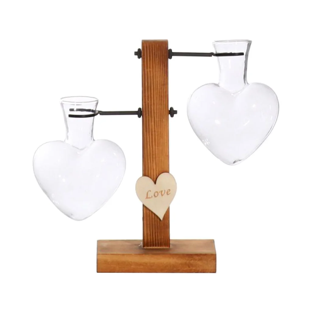 Test Tube Flower Vase Wooden Stand Flower Pots for Hydroponic Plants Office Home Decoration