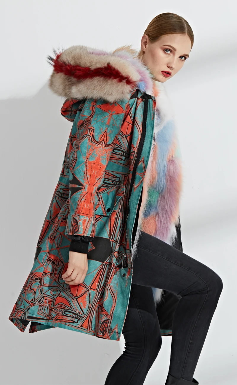 Зимнее пальто из натурального меха енота в стиле Харадзюку, теплое пальто с капюшоном из натурального меха, Прямая поставка wq551