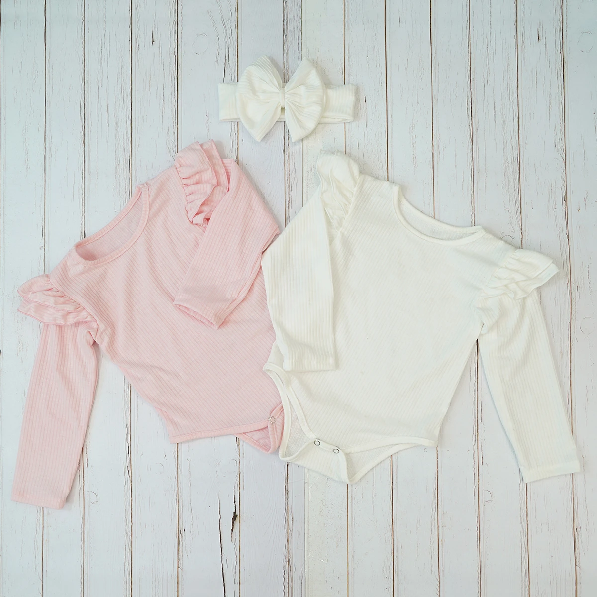 

New Autumn Bodysuits For Baby Girls Ruffle Long Sleeve Body Suit Headband White Pink Cotton Clothes Kids Toddler Roupa Infantil