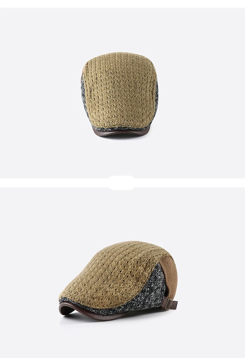 black beret for men Fall Winter Duckbill Herringbone Flat Cap Men Patchwork Beret Hat Knit Wool Gatsby Hat Middle aged Ivy Cap Newsboy Golf Cabbie leather beret mens