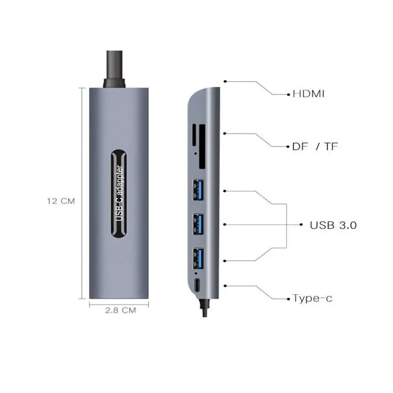 7 в 1 type-C концентратор Usb C адаптер с 4K Hd Hdmi, type-C, Pd зарядный порт, 3 Usb 3,0 порта, Df/Tf карты конвертер Поддержка Портативный
