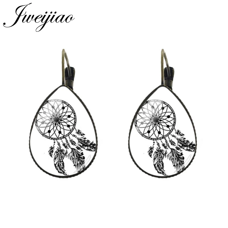 JWEIJIAO Tear water-drop Ear Clip Earrings Dreamcatcher picture Indian Culture Legend of Beauty element Women Earrings DH133 - Metal Color: DH136