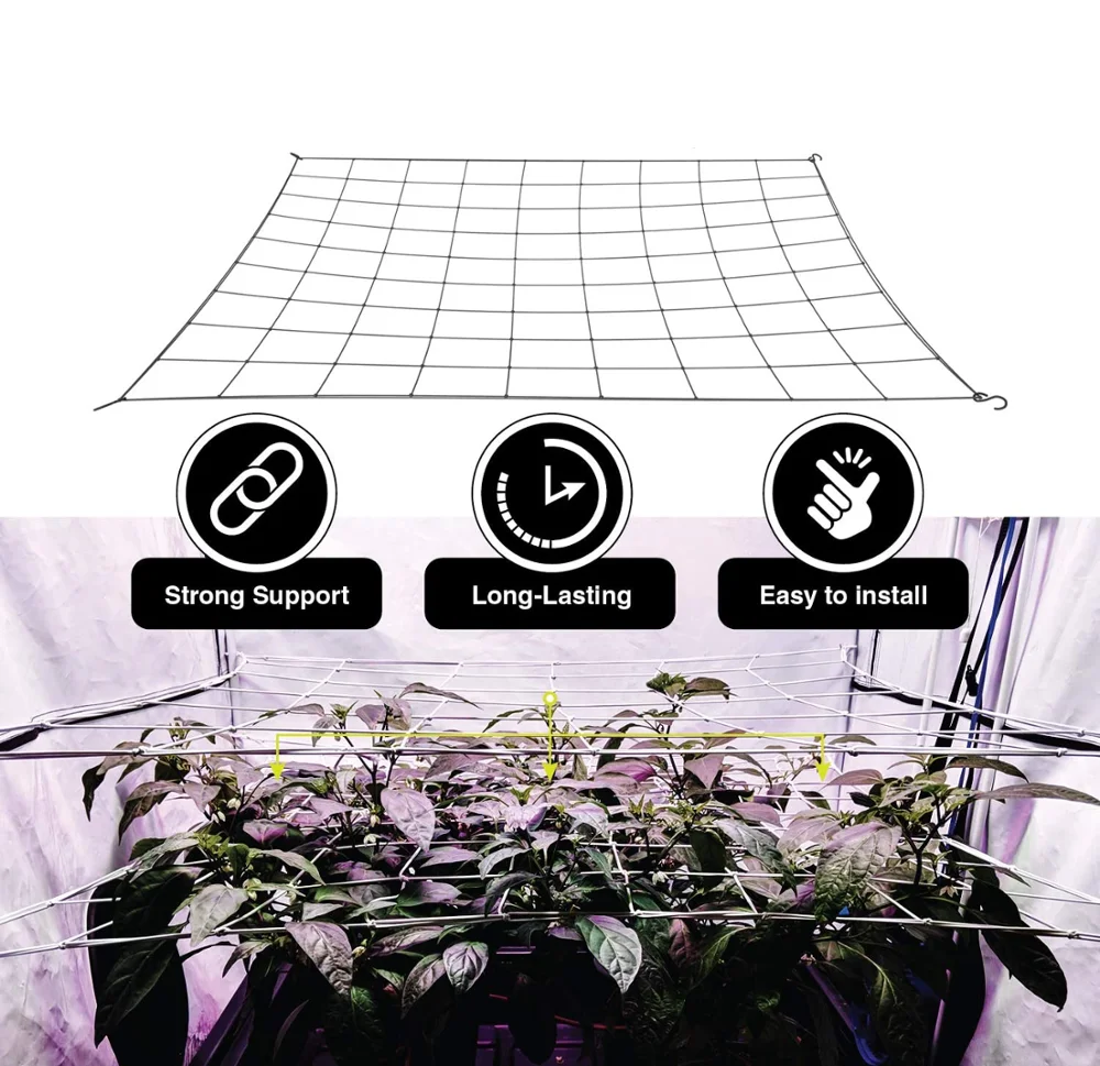 4'' Mesh Trellis Netting Plant Support Elastic ScrOG/ LST/ HST Net with Hooks for Indoor Grow Tents Box Kit Low Stress Training