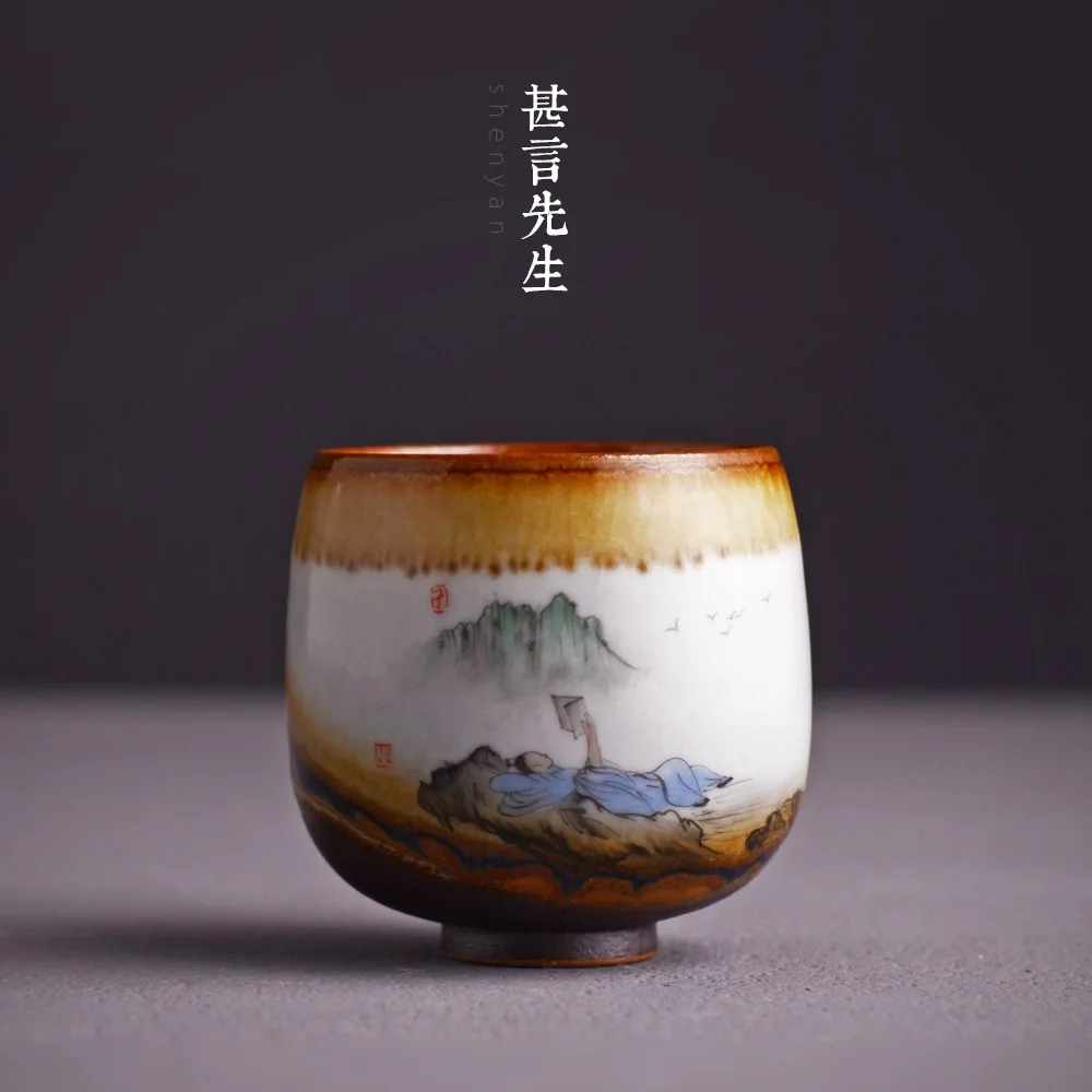 

Ceramics Sip Tea Cup Jindezhen Hand New Color Landscape Reading Paper Personal Cup Fambe Master Cup Full Manual Kungfu Online
