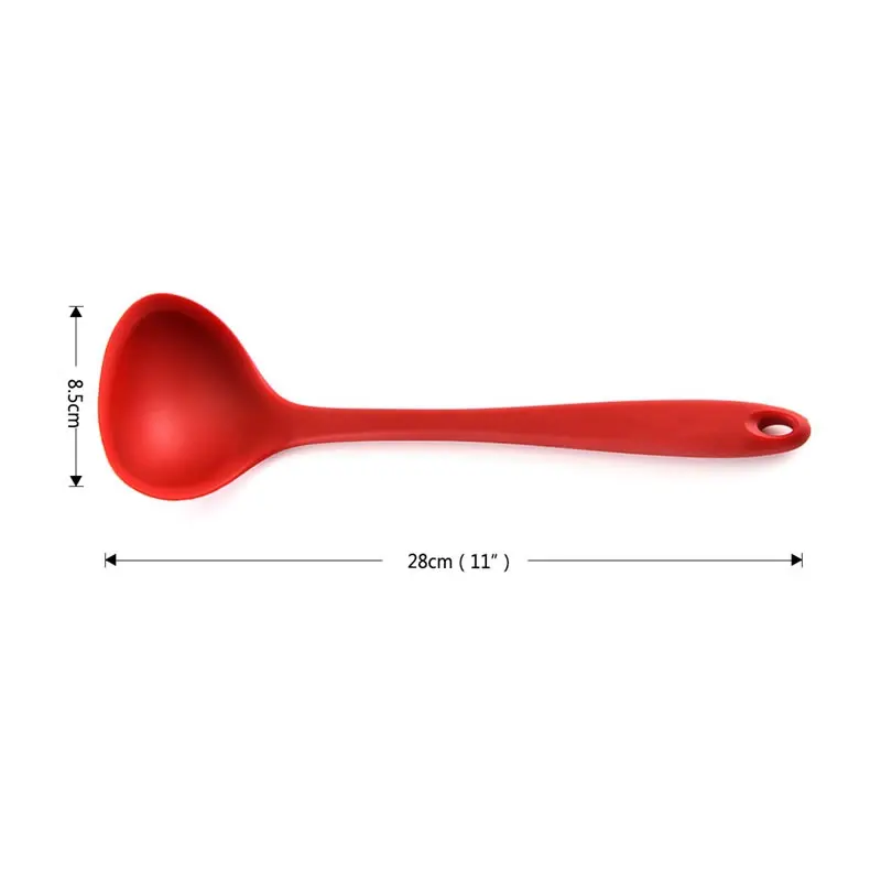 Non-Stick Silicone Ladle Soup Spoon Flexible Scoop Spoons Curved Handle Heat Resistant Round Scoop Cooking Utensils Kitchen Tool