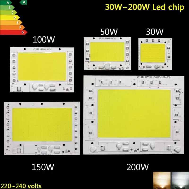 

COB LED Chip 50W 100W 150W 200W Smart IC Driverless 220V High quality Bulb DIY Lamp Outdoor Floodlight Spotlight Cold Warm White