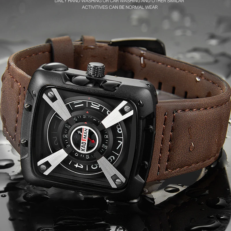 KADEMAN оригинальные мужские часы Топ бренд спорт Squre кварцевые часы водонепроницаемые повседневные кожаные деловые мужские наручные часы Relogio