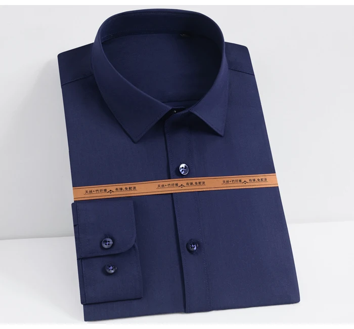 camisa masculina clássica lisa de fibra de camisa de manga longa com design sem camisa para trabalho escritório com cuidado fácil