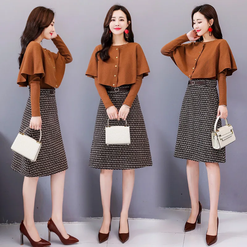 

2019 Spring And Autumn New Style WOMEN'S Two-piece Suit Dress Elegant Base Skirt-Style Debutante Slimming Small Fragrant Wave