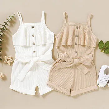 

SZYADEOU summer jumpsuit Newborn Baby Girls rompers комбинезон детский Sleeveless Solid Ruffles Suspender Romper Jumpsuit