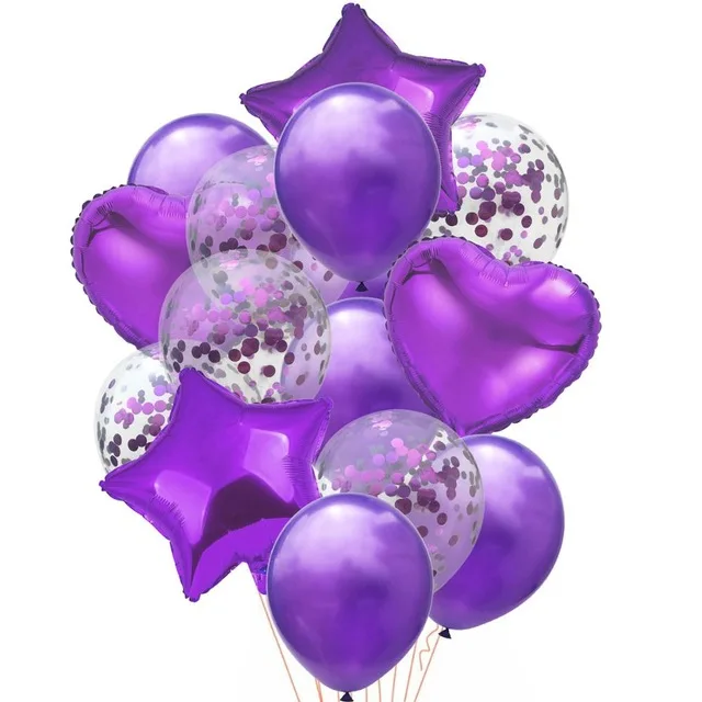 12 дюймов Смешанные шары конфетти латексные фиолетовые надувные воздушные шары Свадебные украшения для дня рождения украшения для взрослых юбилей - Цвет: 14pcs