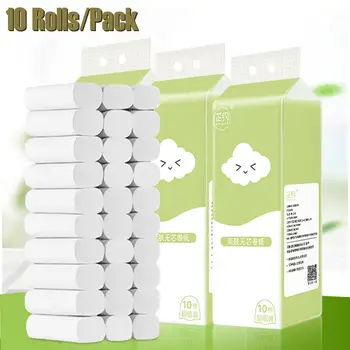 

10 Rolls Top Quality Jumbo 4-Ply Toilet Paper Native Wood Soft Toilet Paper Pulp Home Rolling Paper
