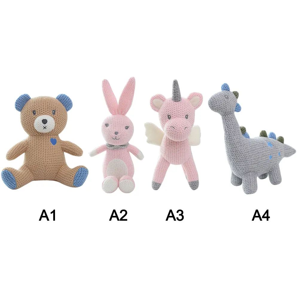 23 см детские вязаные игрушки для мальчиков и девочек, мягкие куклы, мультяшный медведь, слон, динозавр, Детские милые набивные игрушки, подарки для детей, куклы для младенцев
