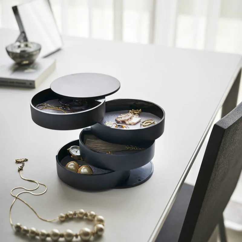 

Rotation 4th Floor Jewelry Storage Box with Cover Dust Jewelry Display Earrings Rack Ring Necklace Storage Tray Decor Organizer