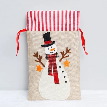 

Christmas Gift Storage Bag Canvas Drawstring Candy Toy Pouches Xmas Decoration Organization Gift Small Bags For Kid Snowman Elk